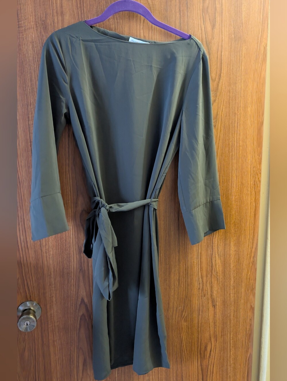 New York & Company Olive Green Tie-Waist Sheath Dress